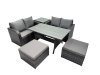 Fimous Wicker PE Rattan Garden Outdoor Furniture Set Love Sofa Dining Table Sets with Side Table 2 Big Stools Dark Grey Mixed