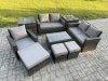 Fimous Rattan Garden Furniture Set 8 Seater Patio Outdoor Lounge Sofa Chair Set with Rectangular Coffee Table 3 Footstools 2 Side Tables Dark Grey Mixed