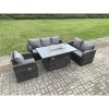 Fimous Rattan Garden Furniture Set with Fire Pit Table 6 Seater Outdoor Lounge Sofa Set Dark Grey Mixed