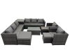 Fimous 11 Seater Garden Outdoor Rattan Furniture Set Patio Corner Sofa Rectangular Coffee Table with 3 Stools Dark Grey