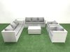 Fimous Outdoor Rattan Sofa Garden Furniture Set with 2 Armchairs Oblong Coffee Table Side Table Light Grey Mixed