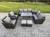 Fimous 9 Seater High Back PE Rattan Sofa Set Outdoor Garden Furniture Dining Table Set With Reclining Chair 3 Seater Sofa Love Sofa 2 Small Footstools Side Table