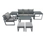 Fimous 6 Seat Outdoor Garden Furniture Set Aluminium Lounge 3 Seat Sofa Oblong Coffee Table Sets with Chair 2 Small Stools 2 Side Tables Dark Grey