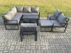 Fimous 11 Seater Aluminium Outdoor Garden Furniture Set Patio Lounge Sofa with Oblong Coffee Table Chair 3 Footstools Dark Grey