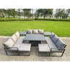 Fimous Aluminum Outdoor Patio Furniture Set Modern Patio Conversation Sets with Adjustable Rising Lifting Dining Table Big Footstool Side Table Dark Grey
