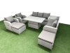 Fimous PE Rattan Garden Furniture Set Reclining Chair Sofa Double Love Seat 2 Seater Sofa Lounge Set Adjustable Lifting Dining or Coffee Table 2 Big Footstool Side Table Light Grey