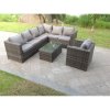 Fimous Dark Grey Mixed PE Rattan Corner Sofa Set Outdoor Garden Furniture Oblong Coffee Table Armchair With Cushions