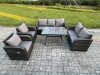 Fimous 7 Seater High Back PE Rattan Sofa Set Outdoor Garden Furniture Dining Table Set With Reclining Chair 3 Seater Sofa Love Sofa