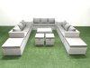 Fimous 10 Pieces Rattan Garden Furniture Set Outdoor Garden Sofa Coffee Table Set with 2 Side Tables 4 Footstools Light Grey Mixed