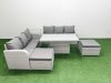 Fimous Outdoor Garden Furniture Sets 8 Seater Wicker Rattan Furniture Sofa Sets with Adjustable Lifting Dining or Coffee Table high Back Lounge Sofa 2 Big Footstool Side Table Light Grey