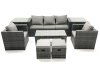 Fimous Rattan Garden Furniture Set Outdoor Lounger Sofa with Coffee Table 2 Armchair 2 Small Footstools 2 Side Tables Dark Grey Mixed