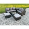 Fimous 7 Seater High Back Rattan Garden Furniture Set with Square Coffee Table 2 Big Footstool Side Table Indoor Outdoor Patio Lounge Sofa Set Dark Grey Mixed