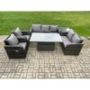 Fimous Wicker PE Rattan Outdoor Garden Furniture Sets Height Adjustable Rising lifting Dining Table Reclining Chair Sofa Set with Side Table Dark Grey Mixed