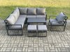 Fimous Aluminium Outdoor Garden Furniture Set Lounge Sofa Oblong Coffee Table Sets with Chair 2 Small Footstools Indoor Conservatory Set Dark Grey