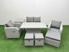 Fimous Light Grey PE Wicker Rattan Garden Furniture Set Sofa Set Reclining Chair Adjustable Lifting Dining or Coffee Table 7 Seater 3 Stools Side Table