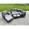 Fimous 8 Seater Rattan Outdoor Garden Furniture Sofa Set Patio Table & Chairs Set with Side Table 3 Footstools Dark Grey Mixed