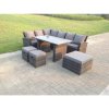 Fimous 9 Seater High Back Rattan Garden Furniture Set Corner Sofa With Black Tempered Dining Table 3 Footstool