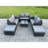 Fimous 8 Seater High Back Rattan Garden Furniture Set with Square Coffee Table 2 Big Footstool Love Sofa Indoor Outdoor Patio Lounge Sofa Set Dark Grey Mixed