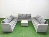 Fimous PE Rattan Lounge Sofa Set 9 Seater Outdoor Garden Furniture Set with Square Coffee Table 3 Seater Sofa Side Table Light Grey