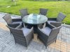 Fimous 7-Piece PE Rattan Garden Furniture with Big Round Gas Firepit Table and 6 Chairs for Patio Dark Grey Mixed