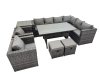 Fimous Rattan Garden Furniture Set Outdoor 10 Seater Patio Dining Corner Sofa Sets with Dining Table 2 Chairs 2 Small Stools Side Table Dark Grey Mixed
