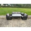 Fimous Wicker PE Rattan Garden Furniture Set Outdoor Rectangular Dining Table and Chair Sofa Set With Side Table Dark Grey Mixed