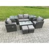 Fimous Outdoor Lounge Sofa Set Wicker PE Rattan Garden Furniture Set with Reclining Chair Coffee Table 2 Side Tables 2 Small Footstools Dark Grey Mixed