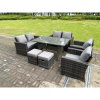 Fimous 8 Seater High Back Dark Grey Mixed Rattan Sofa Dining Table Set Garden Furniture Love Sofa Arm Chair Stools
