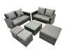 Fimous PE Rattan Garden Furniture Set Lounge Double Seat Sofa Coffee Table Set with 3 Stools Dark Grey Mixed