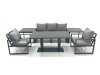 Fimous Outdoor Aluminium Garden Furniture Set with Adjustable Rising Lifting Dining Table 3 Seater Sofa 2 Chair 2 Side Tables Dark Grey