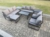 Fimous Aluminium Outdoor Garden Furniture Set 9 Seater Garden Sofa with Oblong Coffee Table Big Footstool 2 Side Tables Dark Grey