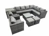 Fimous Outdoor PE Rattan Garden Furniture Sofa Set with Square Coffee Table 2 Small Stools 2 Chair Side Table Dark Grey