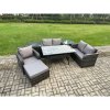 Fimous Lounge Rattan Sofa Set Outdoor Garden Furniture Oblong Rectangular Dining Table With Chairs 2 Side Tables Big Footstool Dark Grey Mixed