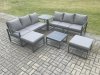 Fimous Aluminium 6 Pieces Garden Furniture Sofa Set with Cushions 8 Seater Outdoor Patio Set with Square Coffee Table Side Table 2 Big Footstools Dark Grey
