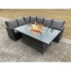 Fimous Outdoor Rattan Corner Sofa Garden Furniture High Back Sofa Set Gas Fire Pit Dining Table Gas Heater Burner 6 Seater
