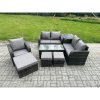 Fimous 8 Seater Rattan Outdoor Garden Furniture Sofa Set Patio Table & Chairs Set with Side Table 3 Footstools Dark Grey Mixed