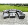 Fimous Outdoor Lounge Sofa Set 10 Seater Rattan Garden Furniture Set with Rectangular Coffee Table 3 Footstools 3 Seater Sofa 2 Side Tables Dark Grey Mixed