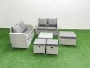 Fimous 7 Seater Outdoor Love Sofa Set Rattan Garden Furniture Set with Square Coffee Table 3 Footstool Light Grey