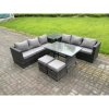 Fimous 8 Seater Wicker PE Rattan Garden Dining Set Outdoor Furniture Sofa with Side Table Dining Table Stools Dark Grey Mixed