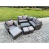 Fimous High Back Rattan Garden Furniture Set with Loveseat Sofa Rectangular Coffee Table 3 Footstools Side Table Indoor Outdoor Patio Lounge Sofa Set Dark Grey Mixed