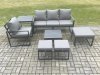 Fimous Aluminium Outdoor Garden Furniture Set Lounge Sofa Chair Square Coffee Table Sets with Side Table 3 Footstools Conservatory Set Dark Grey 7 Seater