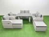 Fimous 7 Pieces Outdoor PE Rattan Sofa Reclining Chair Set Patio Garden Furniture Sets with Cushions 2 Big Stools Light Grey