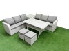 Fimous Outdoor Garden Furniture Sets 8 Seater Wicker Rattan Furniture Sofa Sets with Rectangular Dining Table high Back Lounge Sofa Stools Side Table Light Grey