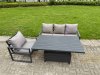 Fimous Aluminium Garden Furniture Set Adjustable Rising Lifting Dining Table and 6 Chairs Set Dark Grey