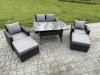 Fimous 6 Seater High Back Outdoor Garden Furniture Rattan Sofa Dining Table Set with Armchair 2 Big Footstool Dark Grey Mixed