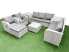 Fimous PE Rattan Garden Furniture Set Adjustable Chair Sofa Double Love Seat 2 Seater Sofa Lounge Set Square Coffee Table Big Footstool 2 Side Table Light Grey