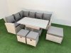 Fimous 9 Seat Rattan Outdoor Garden Furniture Corner Sofa Set Adjustable Lifting Dining or Coffee Table Set with Armchair 3 Footstools Light Grey