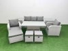 Fimous PE Rattan Garden Furniture Set Reclining Chair Sofa Lounge Sofa Set Adjustable Lifting Dining or Coffee Table 2 Side Table 3 Stools Light Grey