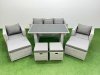 Fimous Patio Garden Furniture Sets with Black Glass Top Dining Table Armchair 3 Seater Sofa 4 Stools Light Grey