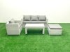 Fimous Rattan Garden Furniture Set 4 Pieces Outdoor Garden Sofa Oblong Coffee Table Set with Chair Big Footstool Light Grey Mixed